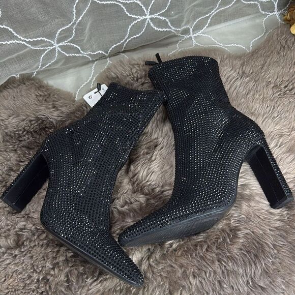 (W2) ZARA‎ Women's Black Rhinestone Heeled Ankle Boots Size 37/6.5US - Picture 8 of 12